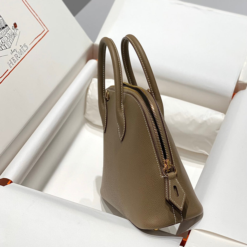 HM BOLIDE 25 MARRON PASTEL CUIR EPSOM QUINCAILLERIE DORÉ 237387