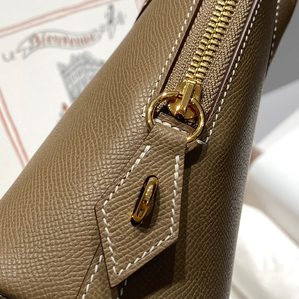 HM BOLIDE 25 MARRON PASTEL CUIR EPSOM QUINCAILLERIE DORÉ 237387