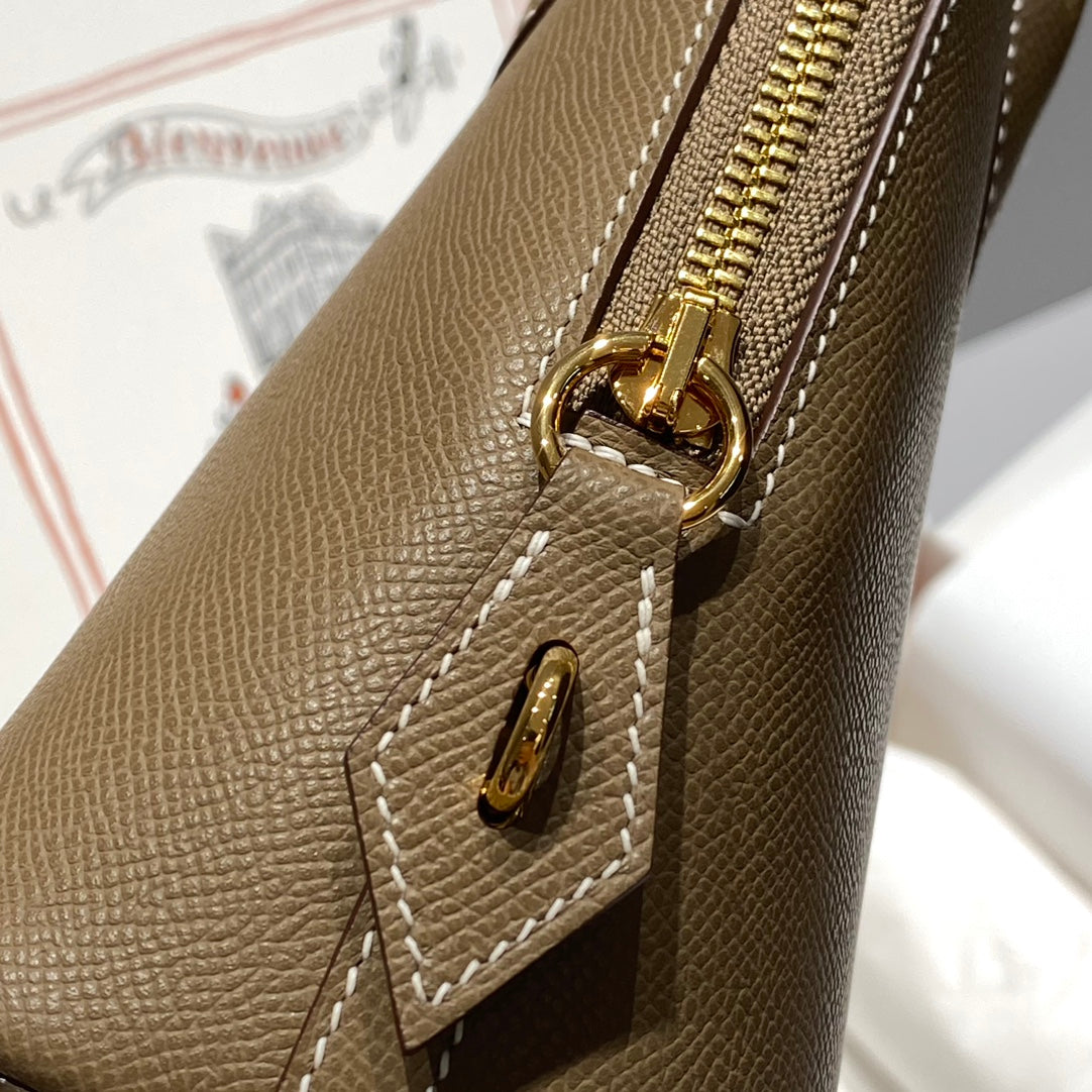 HM BOLIDE 25 MARRON PASTEL CUIR EPSOM QUINCAILLERIE DORÉ 237387