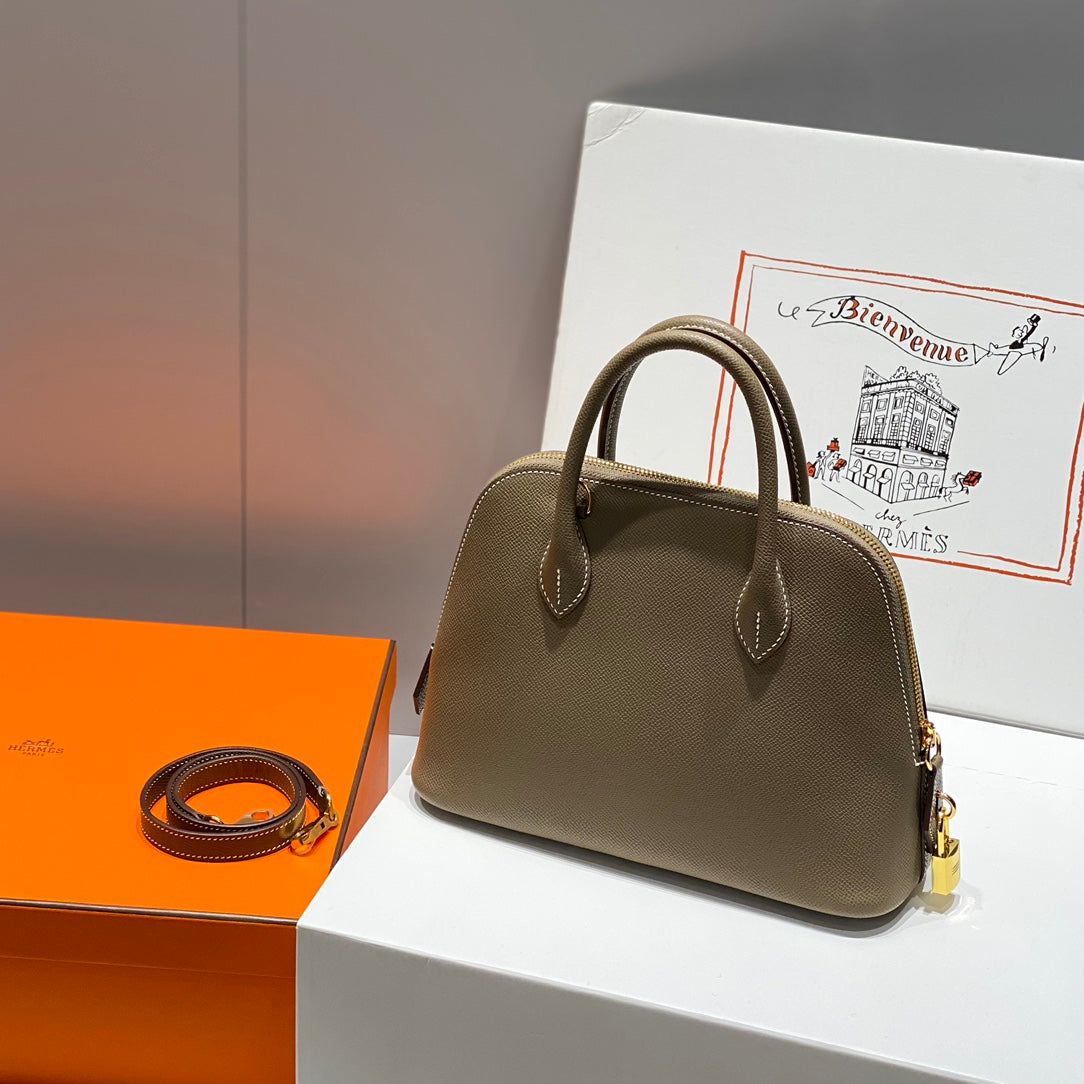 HM BOLIDE 25 MARRON PASTEL CUIR EPSOM QUINCAILLERIE DORÉ 237387