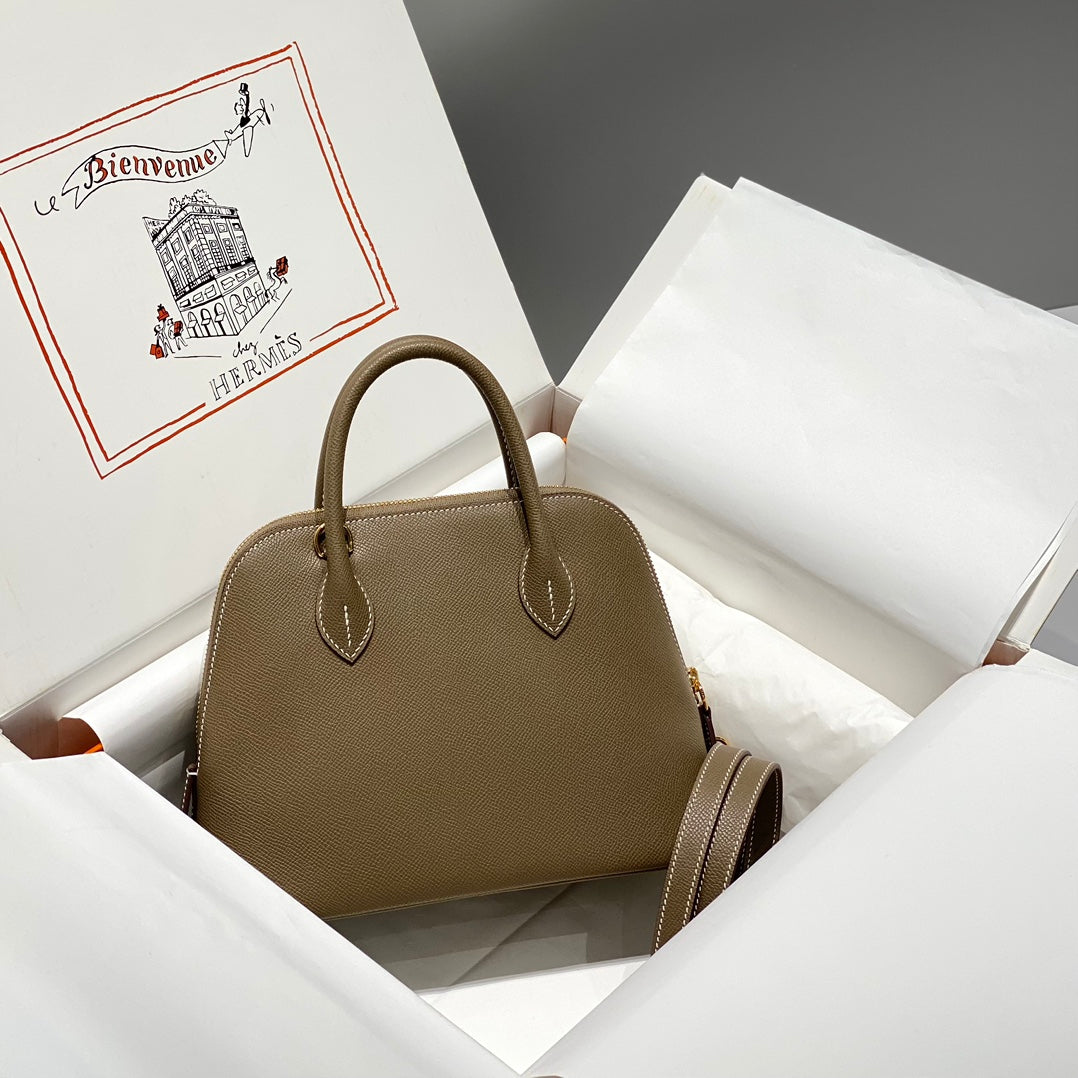 HM BOLIDE 25 MARRON PASTEL CUIR EPSOM QUINCAILLERIE DORÉ 237387