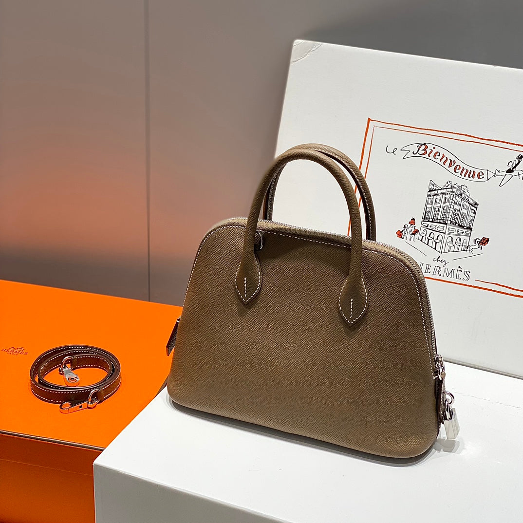 HM BOLIDE 25 MARRON PASTEL CUIR EPSOM QUINCAILLERIE ARGENTÉE 237392