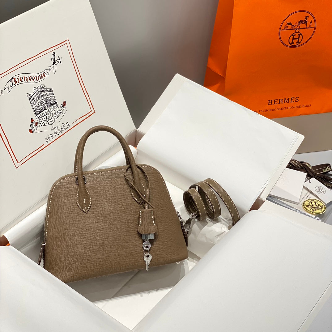 HM BOLIDE 25 MARRON PASTEL CUIR EPSOM QUINCAILLERIE ARGENTÉE 237392