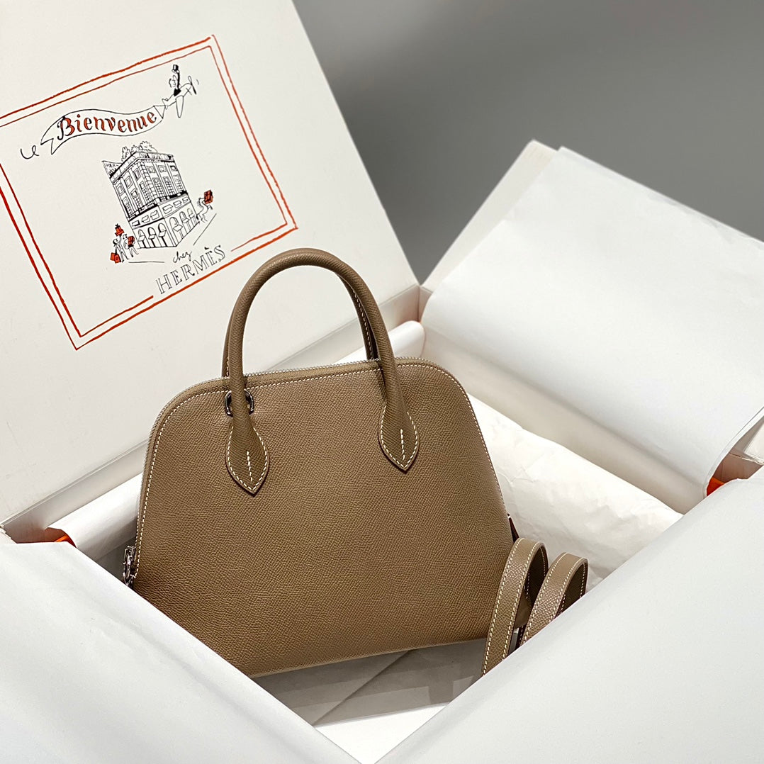 HM BOLIDE 25 MARRON PASTEL CUIR EPSOM QUINCAILLERIE ARGENTÉE 237392