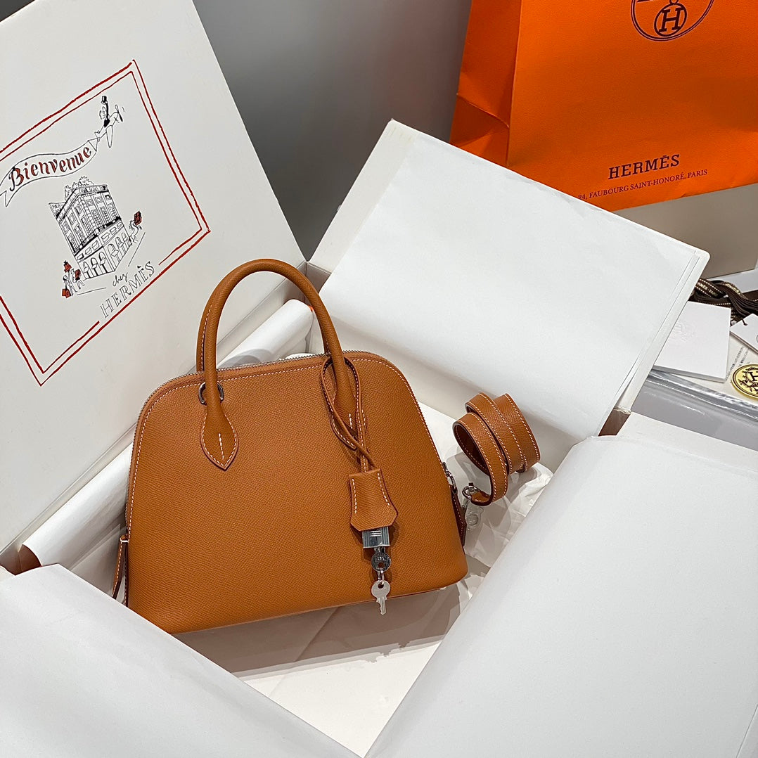 HM BOLIDE 25 CUIR EPSOM GINGEMBRE QUINCAILLERIE ARGENTÉE 237397