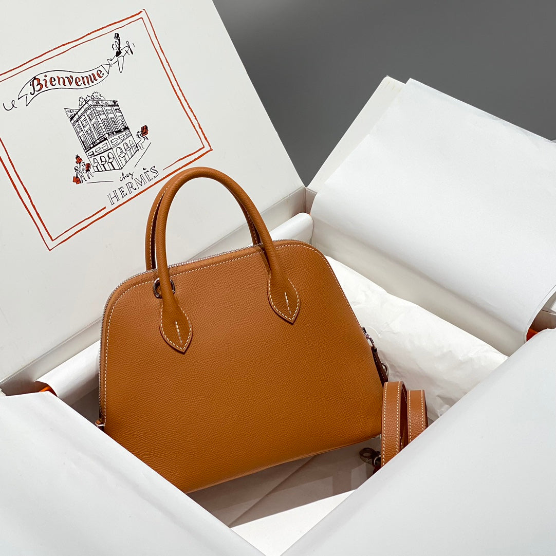 HM BOLIDE 25 GINGER EPSOM LEATHER SILVER HARDWARE 237397