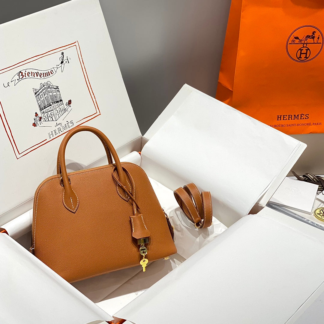 HM BOLIDE 25 CUIR EPSOM GINGEMBRE QUINCAILLERIE DORÉ 237402