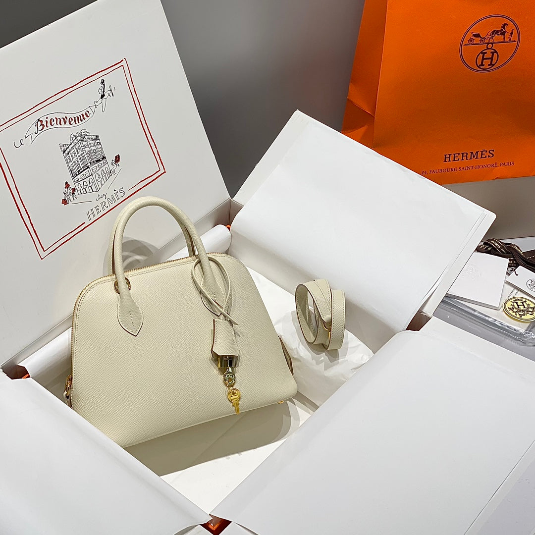 HM BOLIDE 25 CUIR EPSOM BLANC QUINCAILLERIE DORÉ 237407