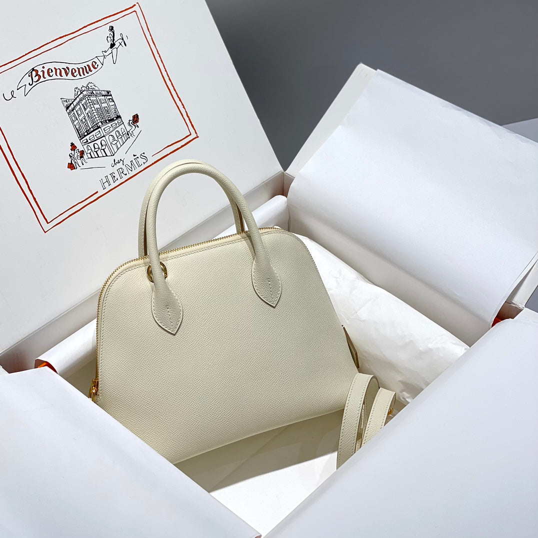 HM BOLIDE 25 CUIR EPSOM BLANC QUINCAILLERIE DORÉ 237407