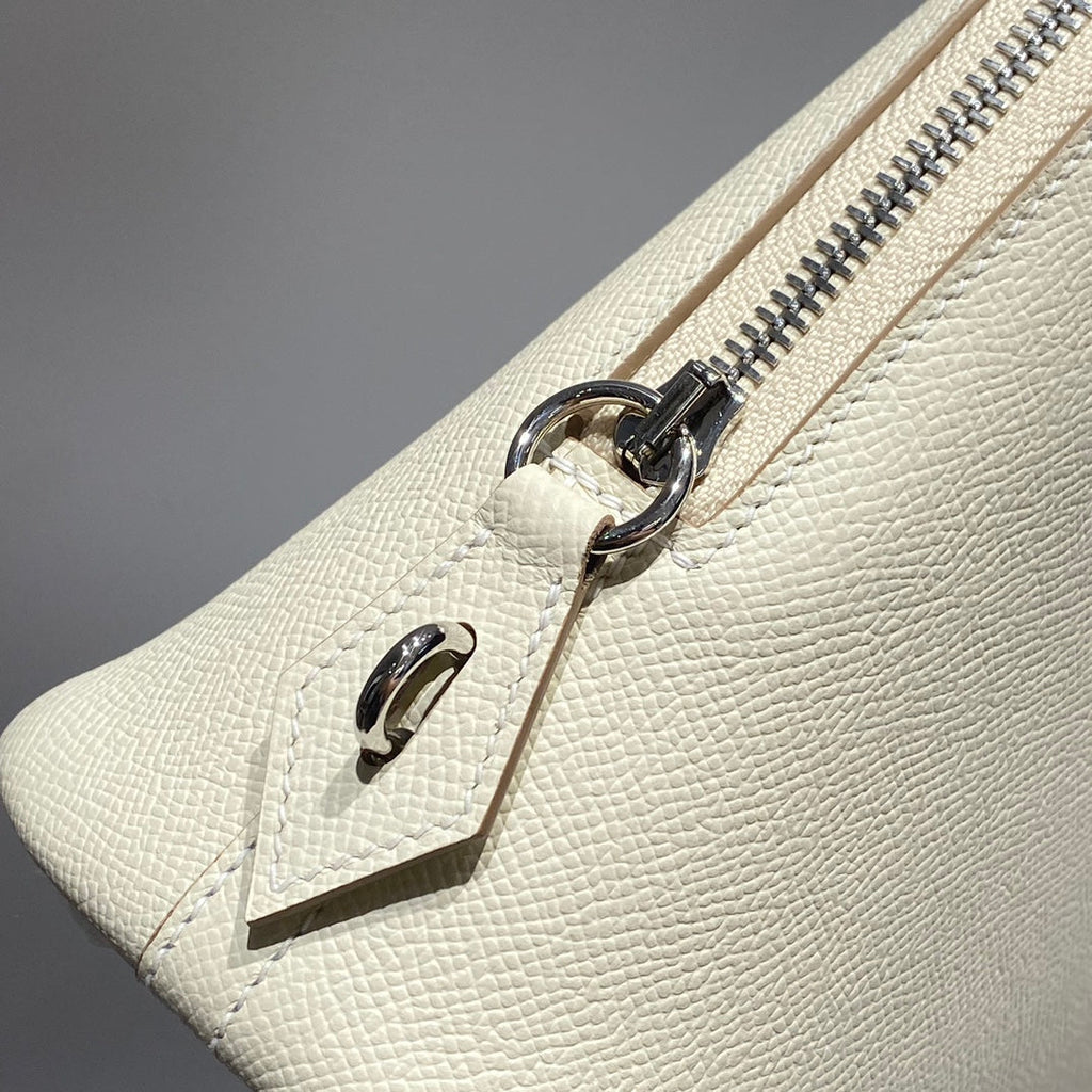 HM BOLIDE 25 WHITE EPSOM LEATHER SILVER HARDWARE 237413