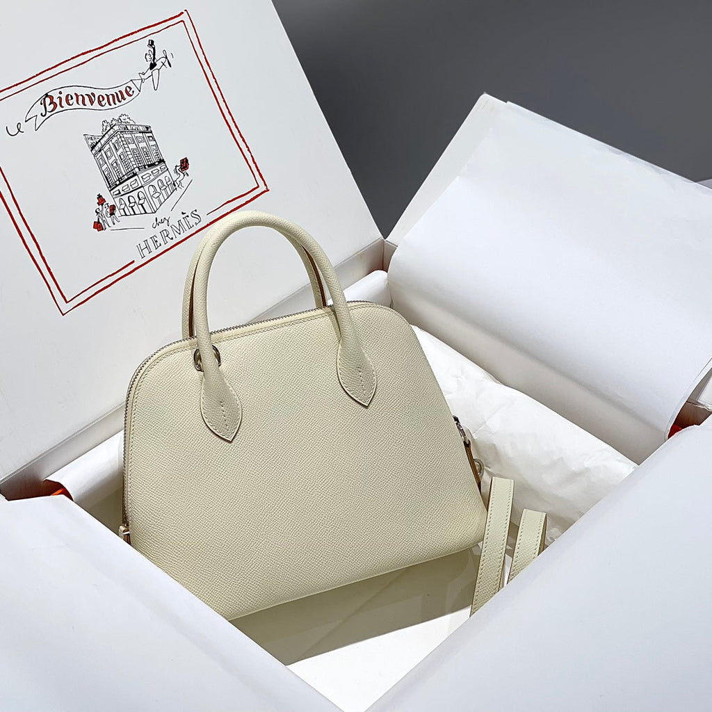 HM BOLIDE 25 WHITE EPSOM LEATHER SILVER HARDWARE 237413
