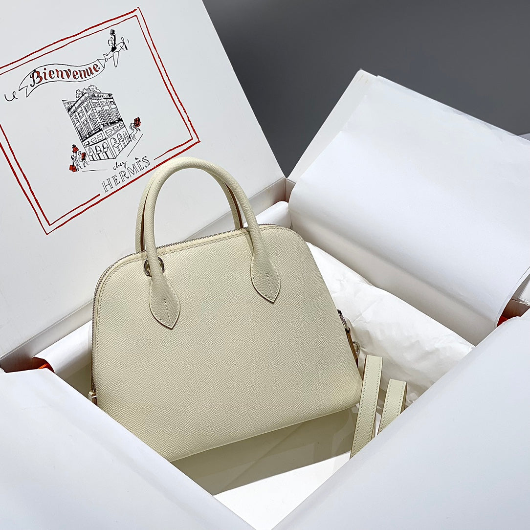HM BOLIDE 25 WHITE EPSOM LEATHER SILVER HARDWARE 237413