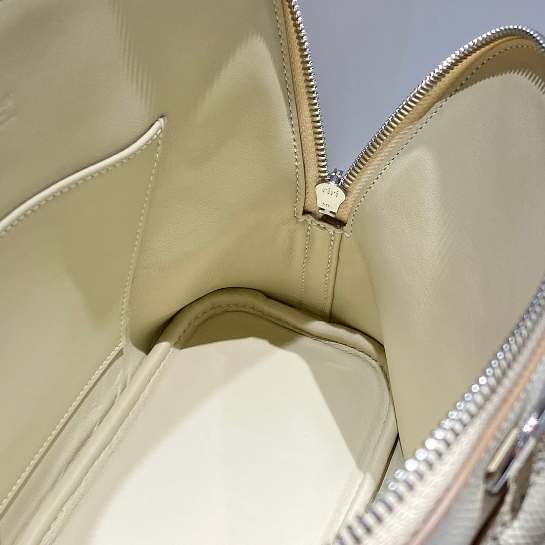 HM BOLIDE 25 CUIR EPSOM BLANC QUINCAILLERIE ARGENTÉE 237413