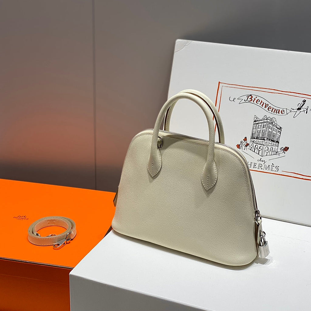 HM BOLIDE 25 WHITE EPSOM LEATHER SILVER HARDWARE 237413