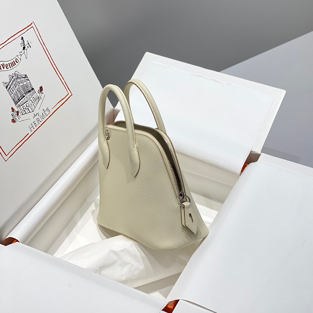 HM BOLIDE 25 CUIR EPSOM BLANC QUINCAILLERIE ARGENTÉE 237413
