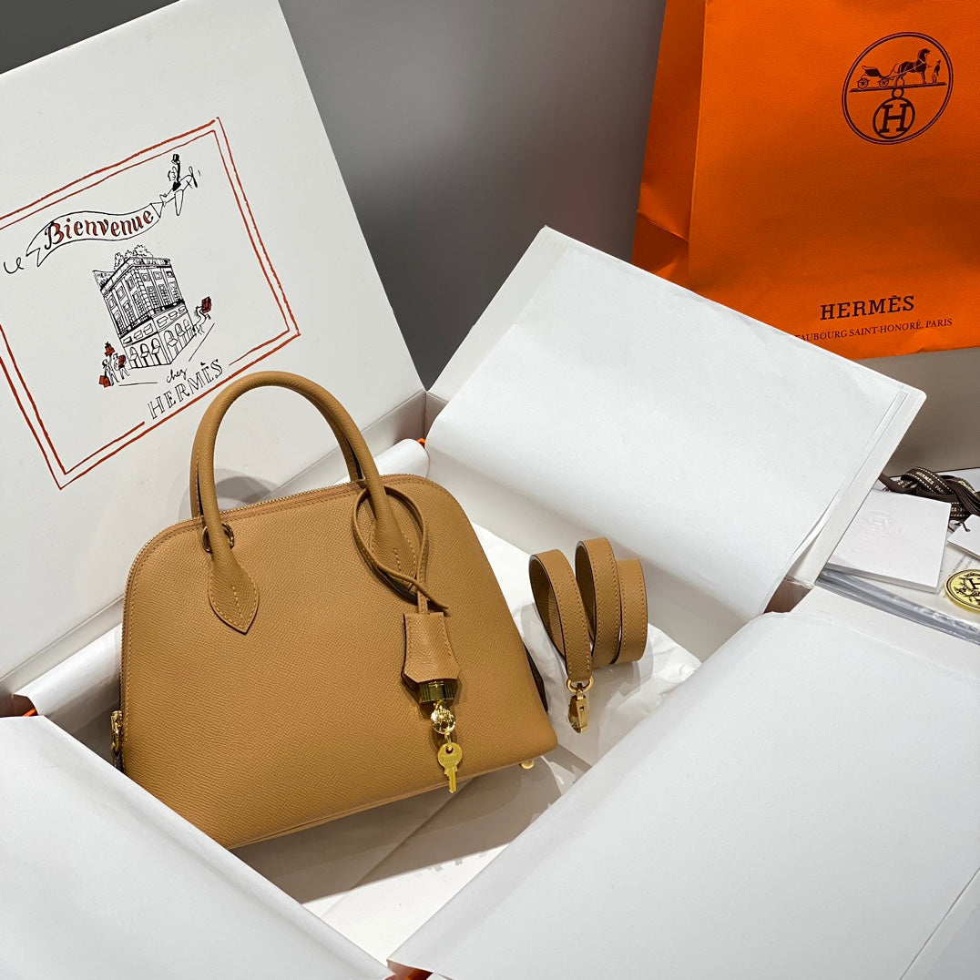HM BOLIDE 25 CUIR EPSOM CAMEL QUINCAILLERIE DORÉ 237418