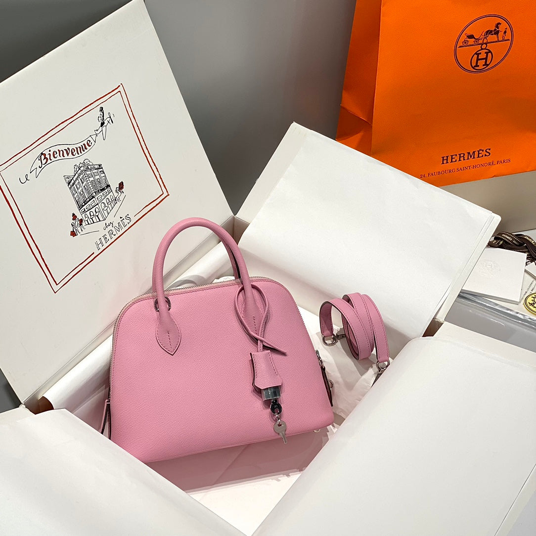 HM BOLIDE 25 CUIR EPSOM ROSE BÉBÉ QUINCAILLERIE ARGENTÉE 237423
