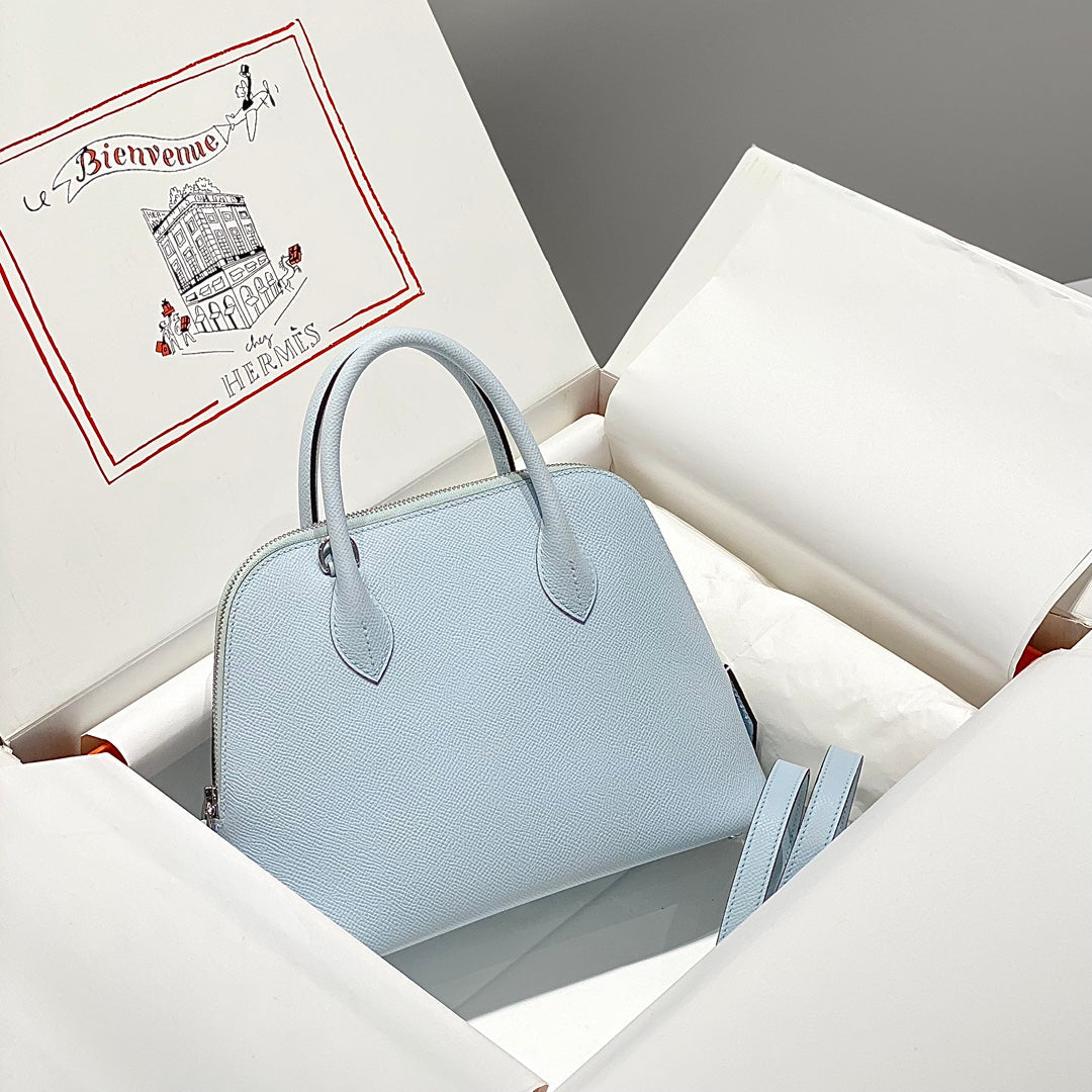 HM BOLIDE 25 CUIR EPSOM BLEU CLAIR QUINCAILLERIE ARGENTÉE 237433
