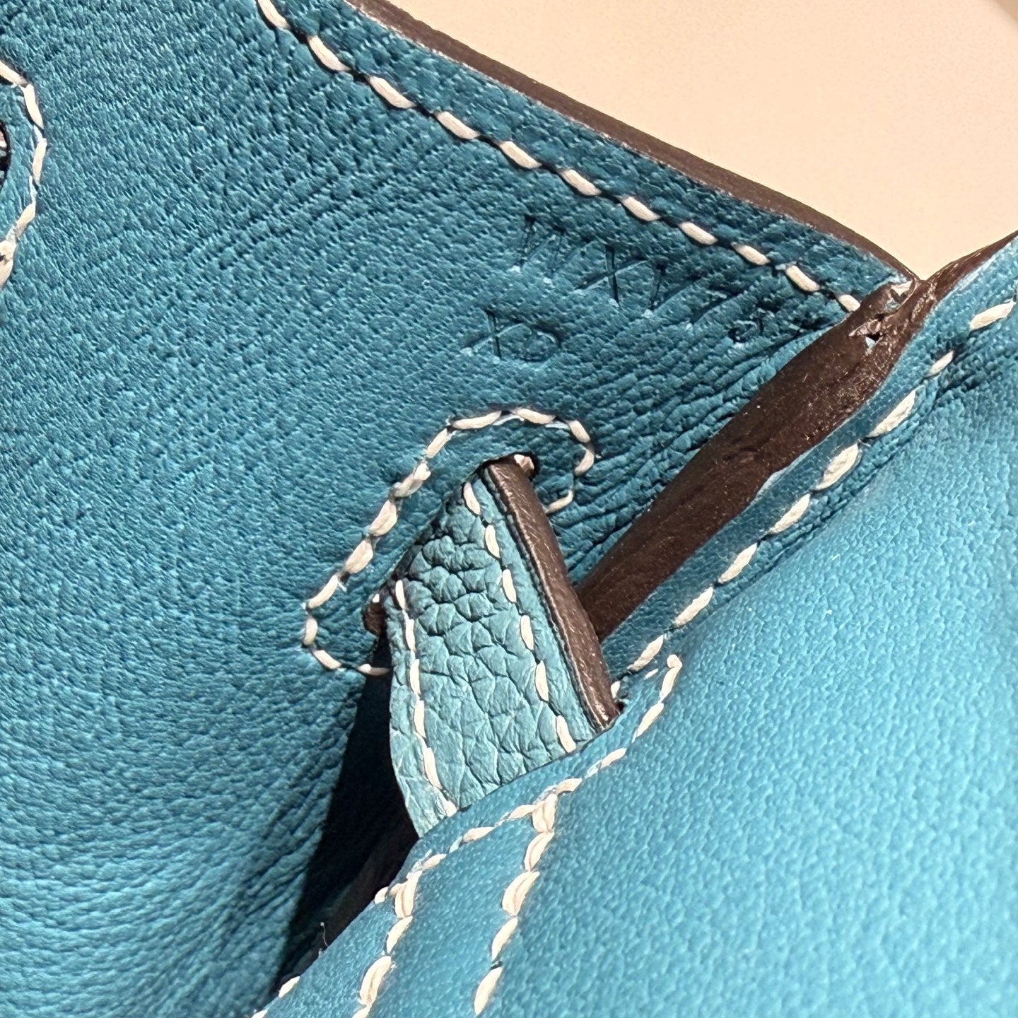 Sac HM Birkin 25 cm en cuir Togo vert sarcelle, quincaillerie argentée 237510