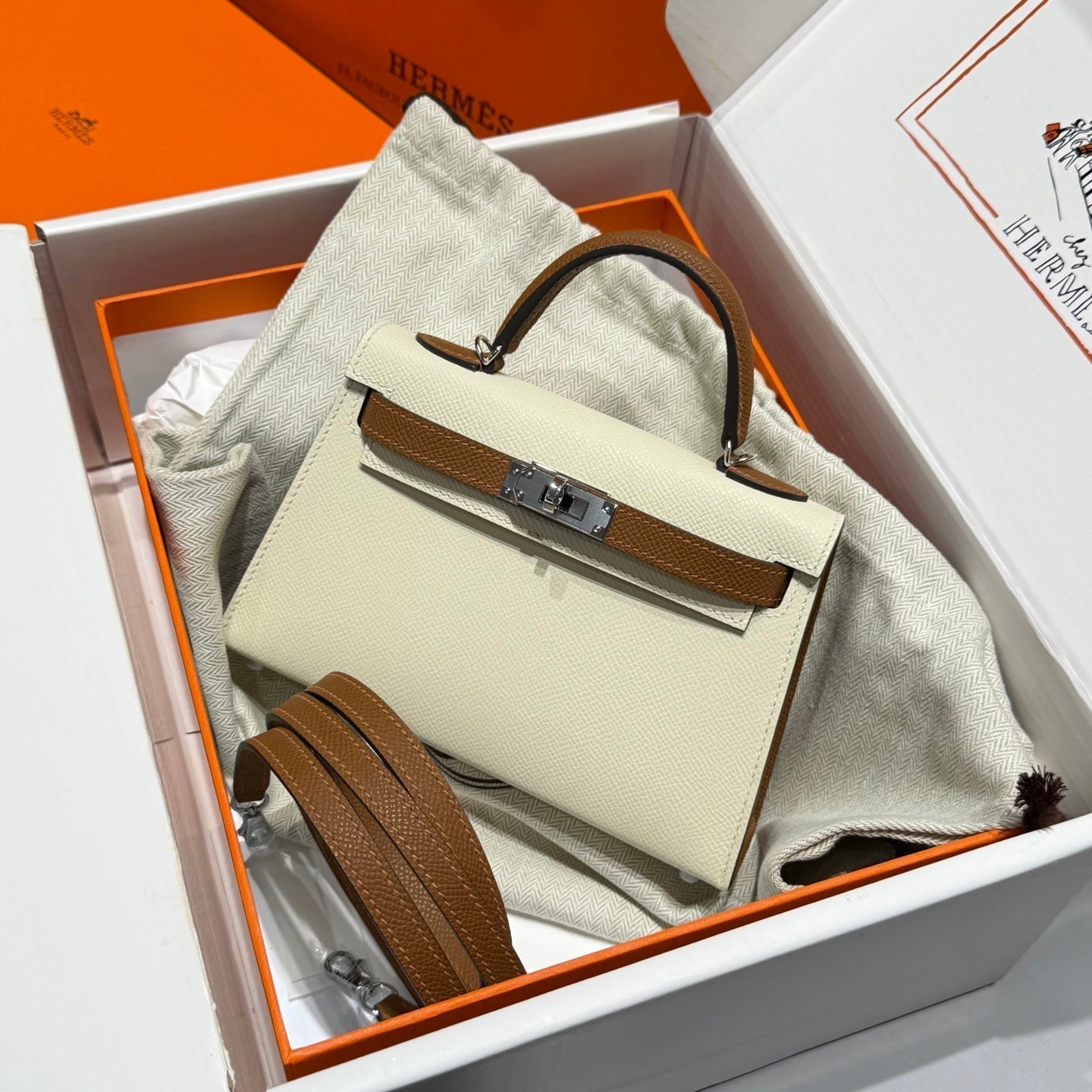 HM MINI KELLY 19 BEIGE MIX CHOCOLAT EPSOM 243112