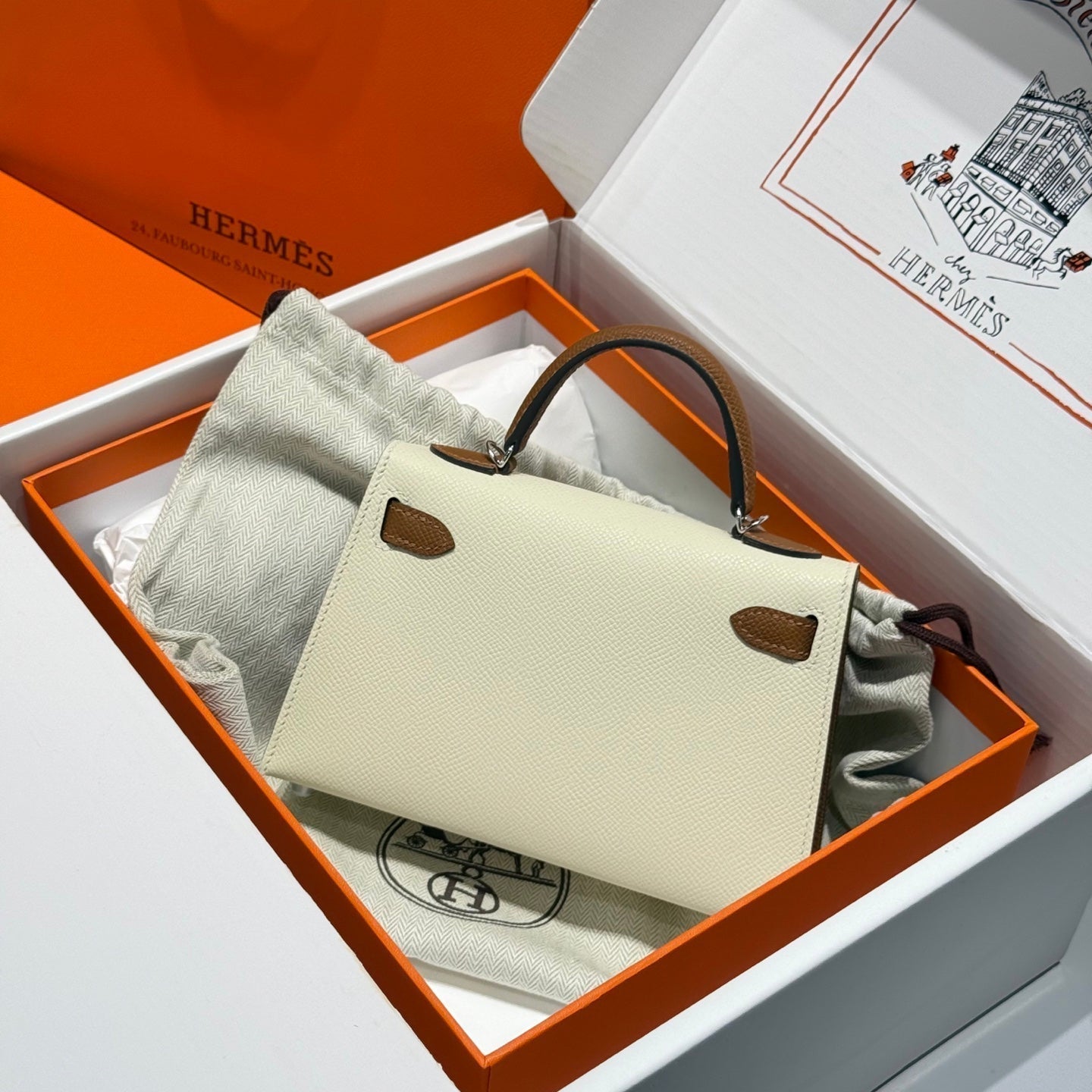 HM MINI KELLY 19 BEIGE MIX CHOCOLAT EPSOM 243112