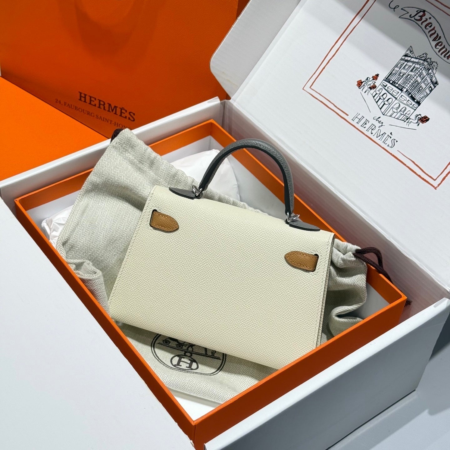 HM MINI KELLY 19 BEIGE MIX GRIS EPSOM 243125