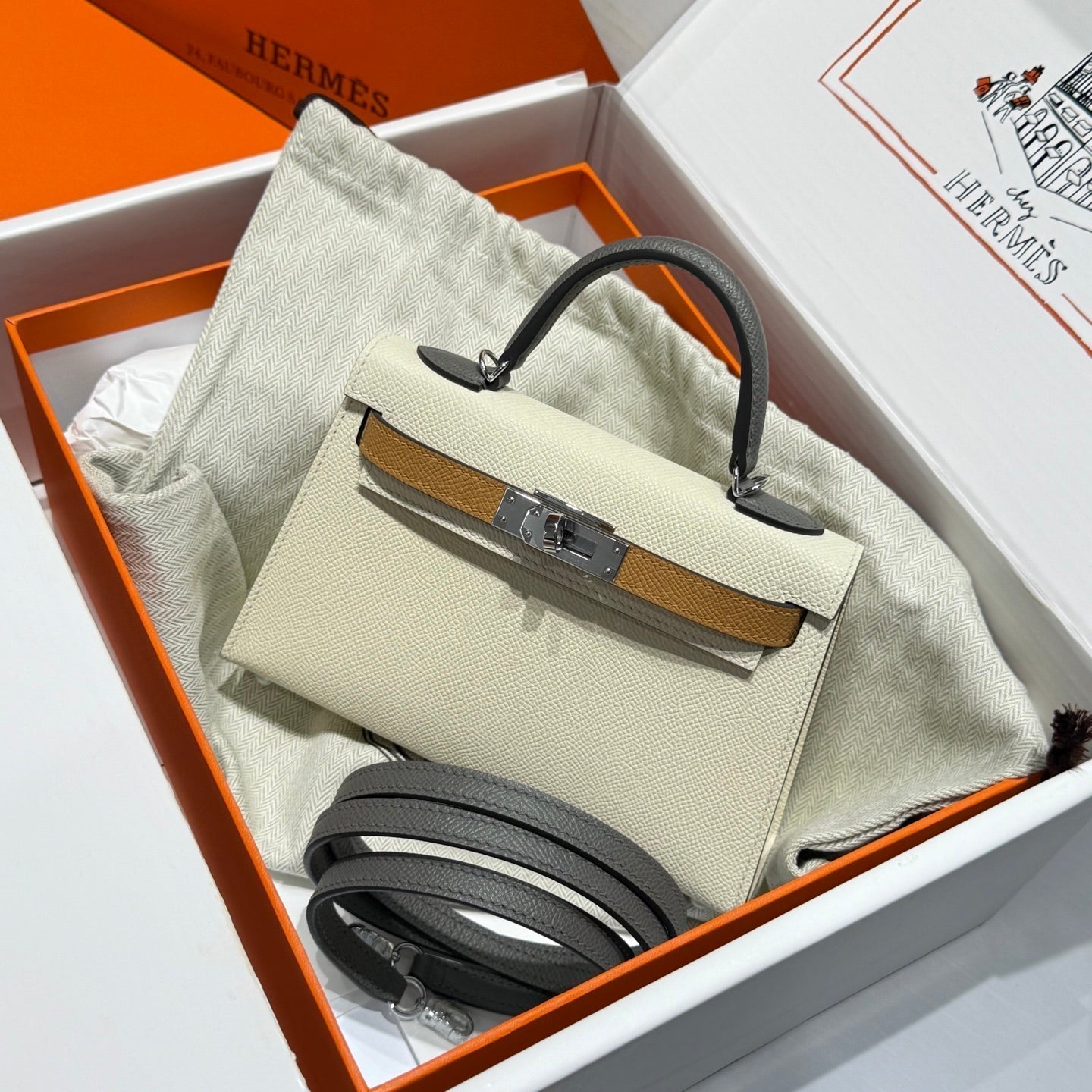 HM MINI KELLY 19 BEIGE MIX GRIS EPSOM 243125