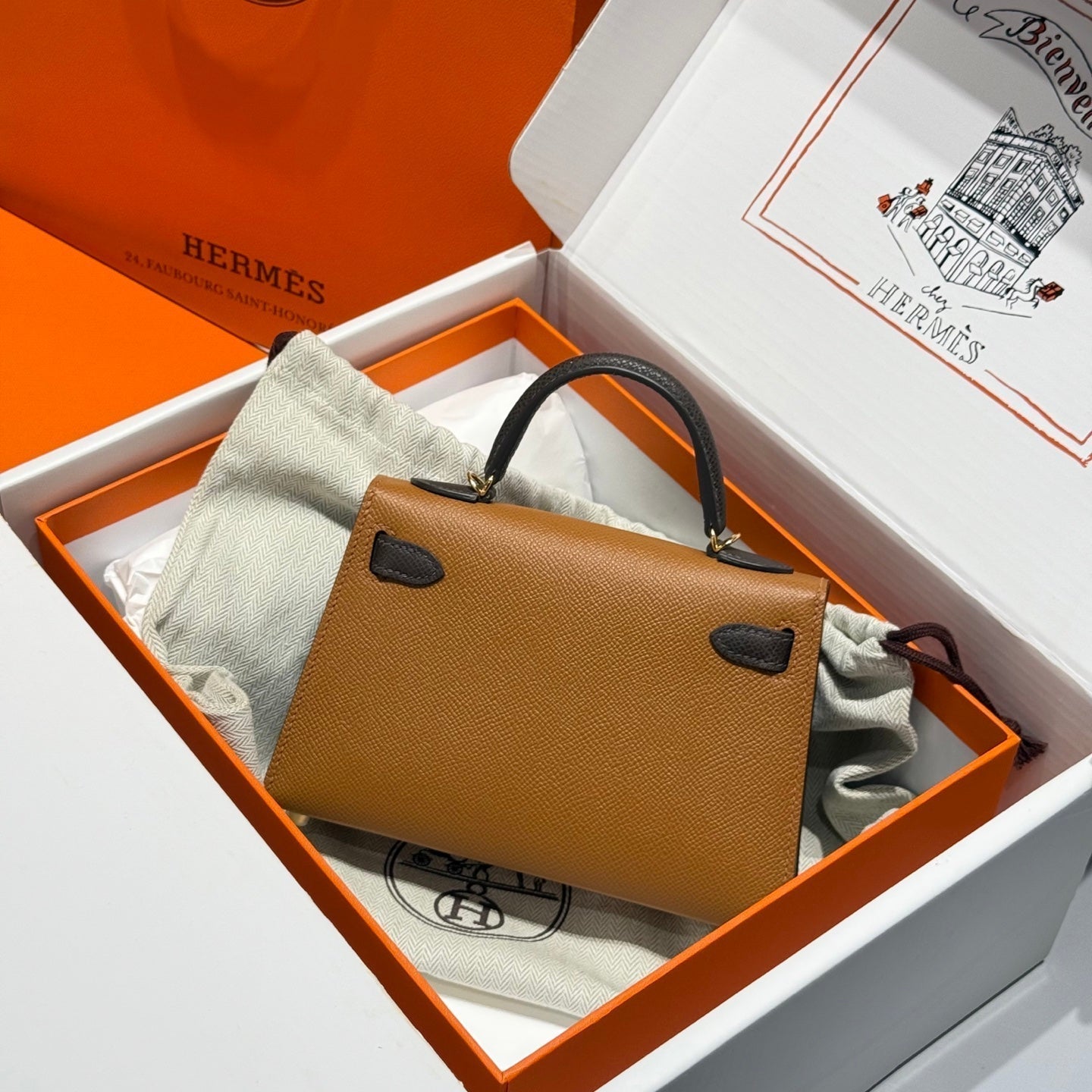 HM MINI KELLY 19 EPSOM MARRON DORÉ 243116