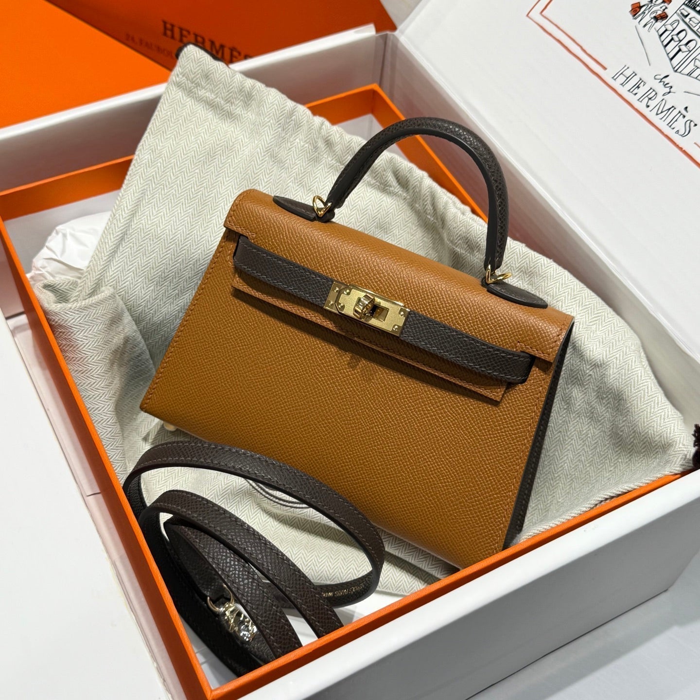 HM MINI KELLY 19 EPSOM MARRON DORÉ 243116