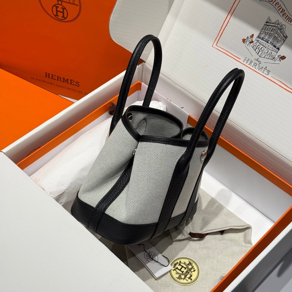 HM NEO GARDEN 23 BAG WHITE MIX BLACK CANVAS AND NEGONDA CALFSKIN 243325