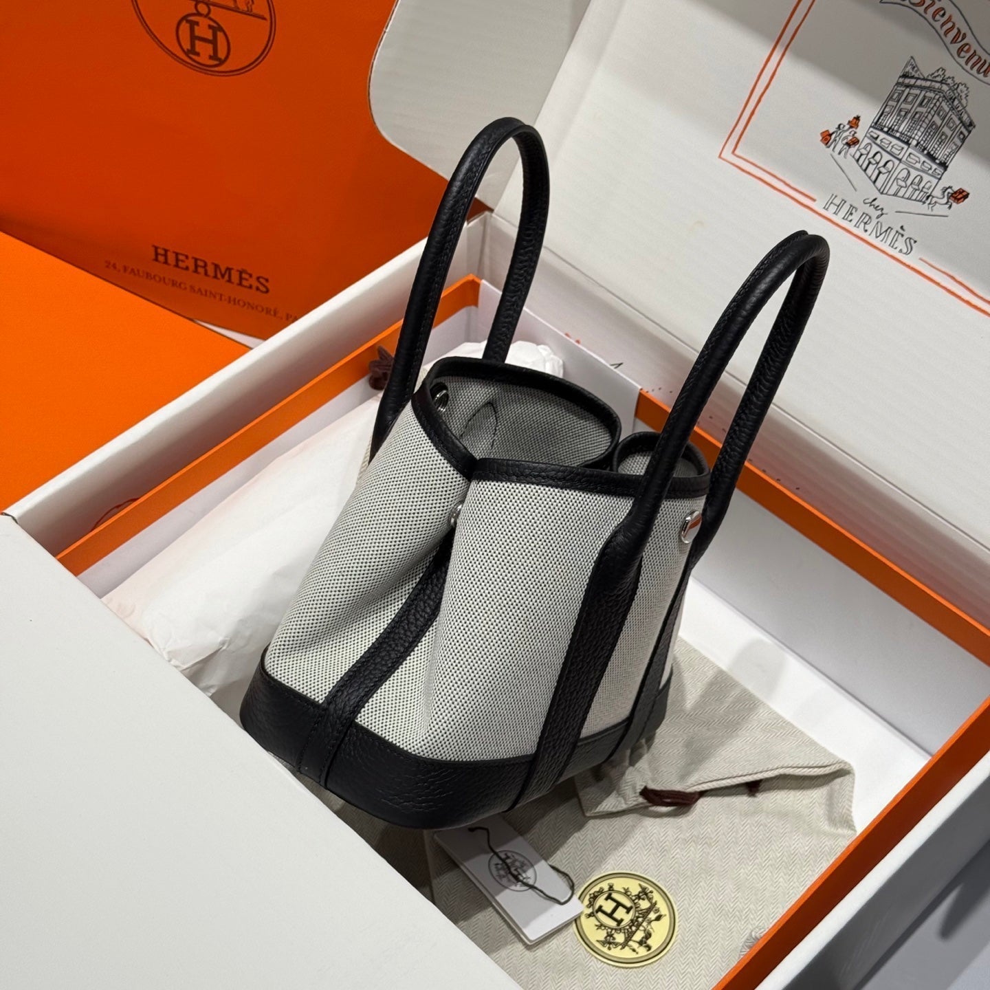 HM NEO GARDEN 23 BAG WHITE MIX BLACK CANVAS AND NEGONDA CALFSKIN 243325
