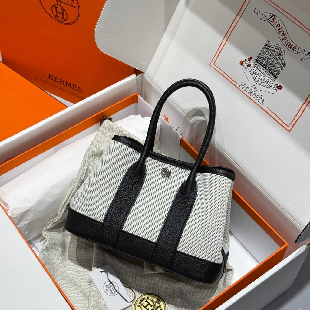 HM NEO GARDEN 23 BAG WHITE MIX BLACK CANVAS AND NEGONDA CALFSKIN 243325
