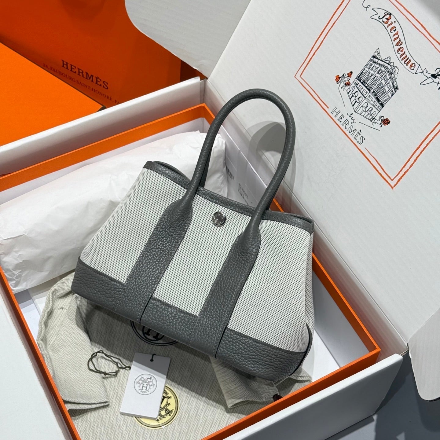 SAC HM NEO GARDEN 23 EN TOILE GRISE ET CUIR DE VEAU NEGONDA ​​243337