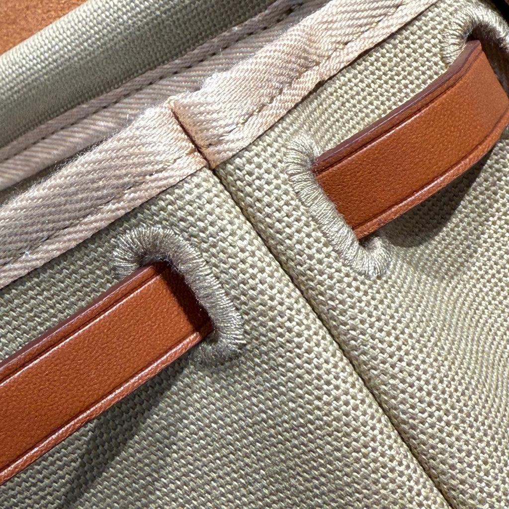 HM MINI HERBAG SILVER BUCKLE 20 NATURAL CANVAS AND HUNTER COWHIDE 243315