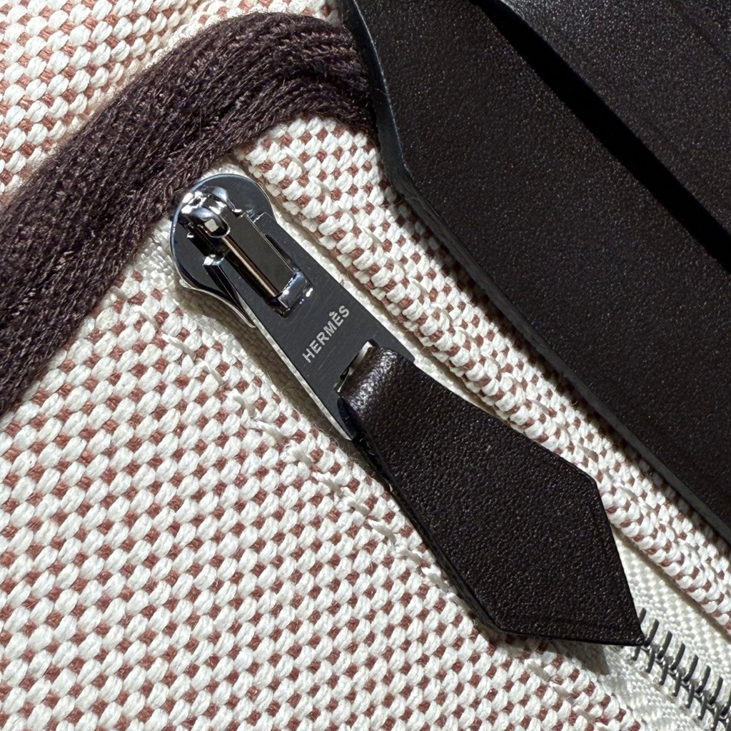 HM MINI HERBAG BOUCLE ARGENTÉE 20 TOILE BEIGE ET CUIR DE VACHE HUNTER 243241