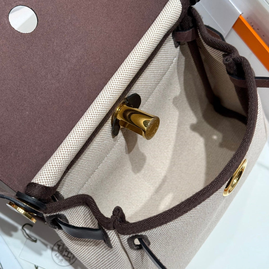 HM MINI HERBAG BOUCLE OR 20 TOILE BEIGE ET CUIR DE VACHE HUNTER 243236
