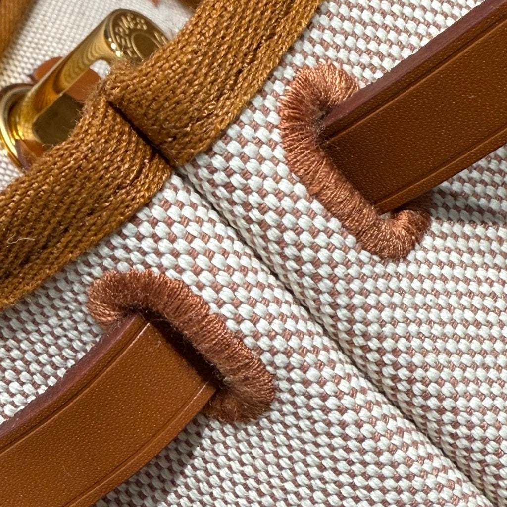 HM MINI HERBAG BOUCLE DORÉE 20 TOILE BEIGE ET CUIR DE VACHE HUNTER 243221