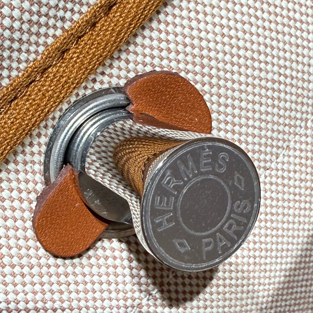 HM MINI HERBAG BOUCLE ARGENTÉE 20 TOILE BEIGE ET CUIR DE VACHE HUNTER 243216