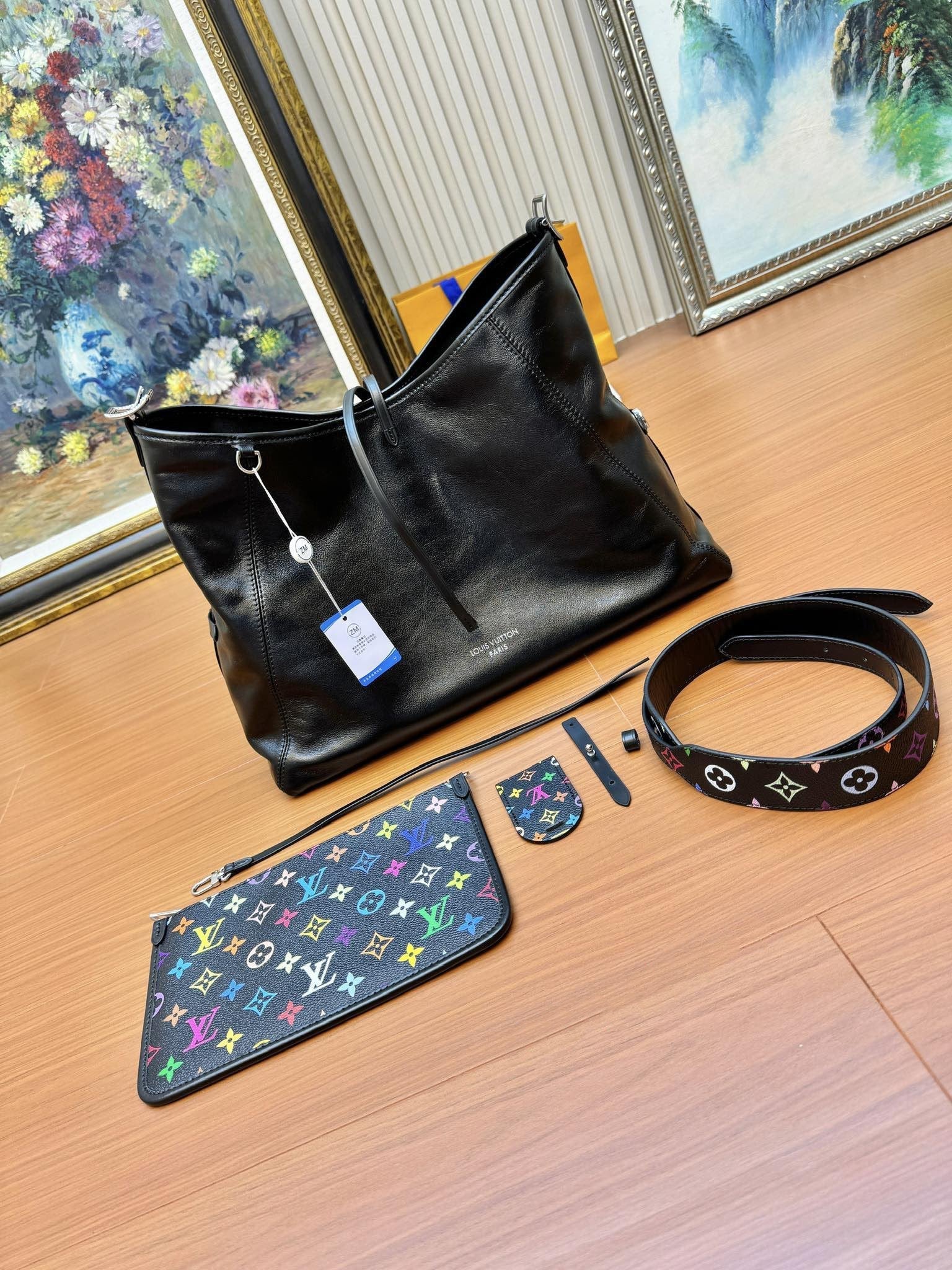 Sac fourre-tout LV Vibe LV X TM 39 cm en peau de mouton noire 206019