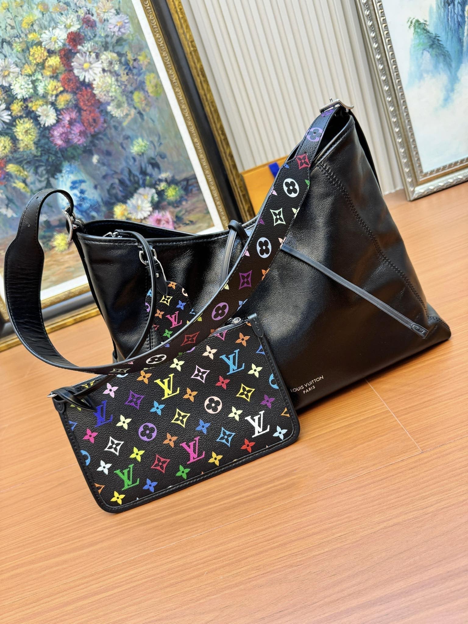 Sac fourre-tout LV Vibe LV X TM 39 cm en peau de mouton noire 206019