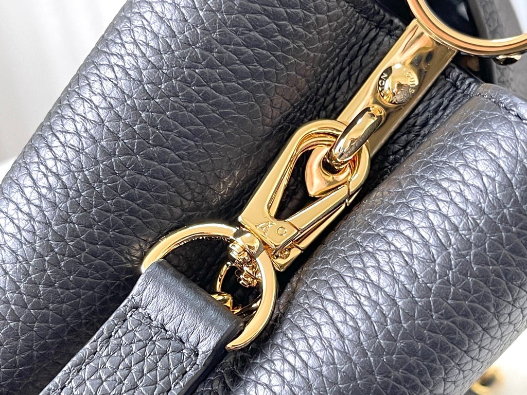 CAPUCINES BB 27 CUIR TAURILLON NOIR ACIER DORÉ