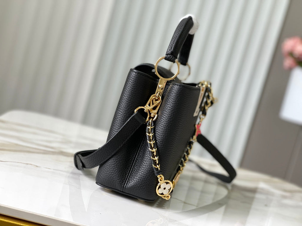 CAPUCINES BB 27 CUIR TAURILLON NOIR ACIER DORÉ