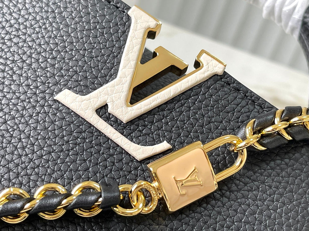 CAPUCINES MINI 21 BLACK TAURILLON LEATHER GOLD HARDWARE