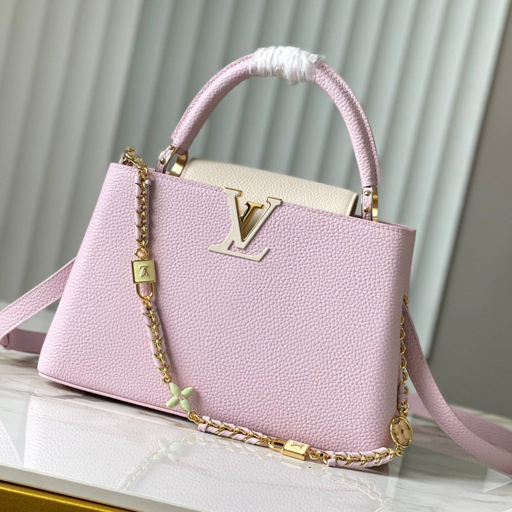CAPUCINES MM 31.5 PINK TAURILLON LEATHER GOLD HARDWARE