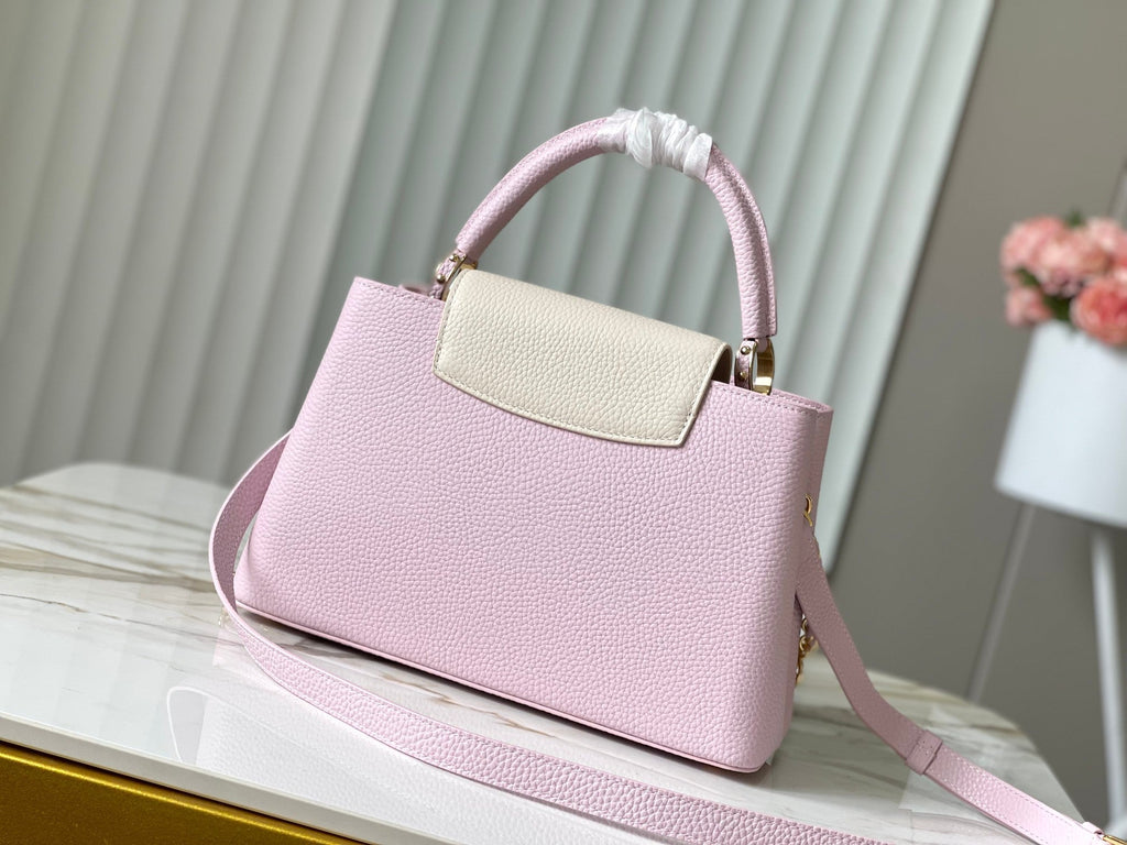 CAPUCINES MM 31.5 PINK TAURILLON LEATHER GOLD HARDWARE