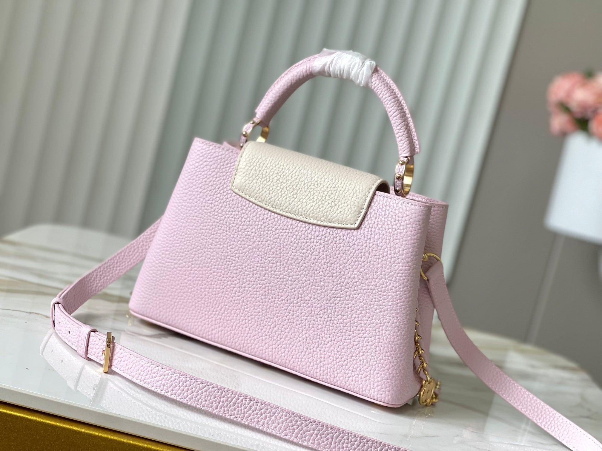 CAPUCINES BB 27 CUIR TAURILLON ROSE QUINCAILLERIE DORÉ