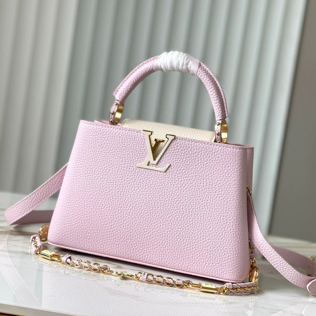 CAPUCINES BB 27 PINK TAURILLON LEATHER GOLD HARDWARE