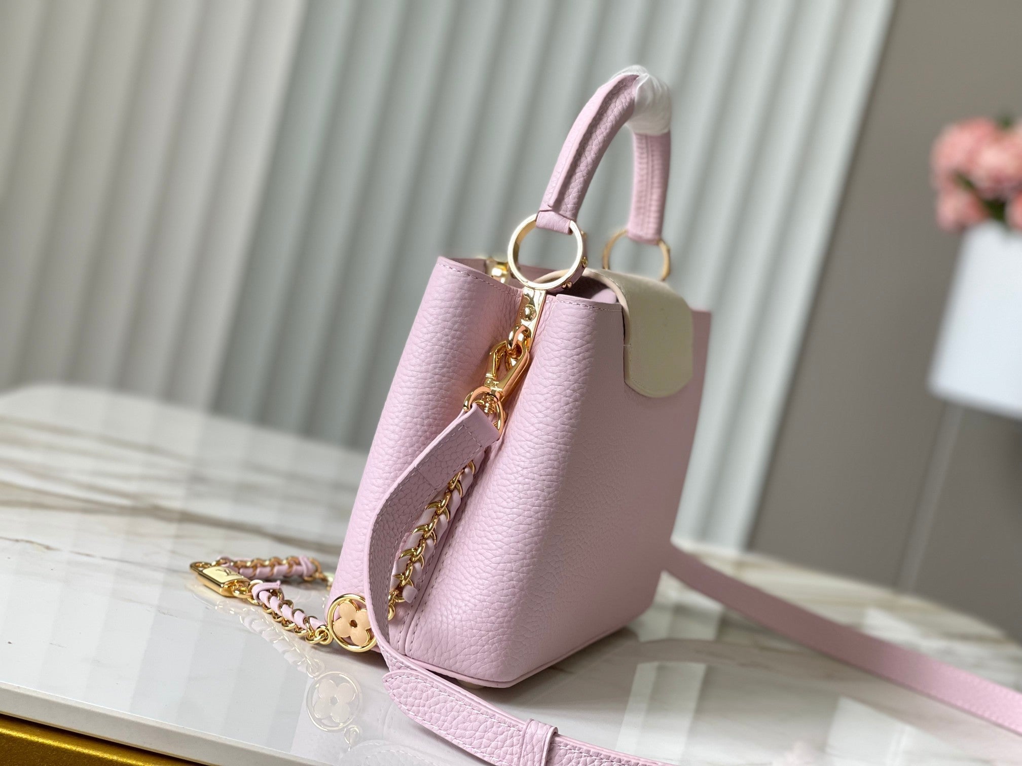 CAPUCINES BB 27 CUIR TAURILLON ROSE QUINCAILLERIE DORÉ