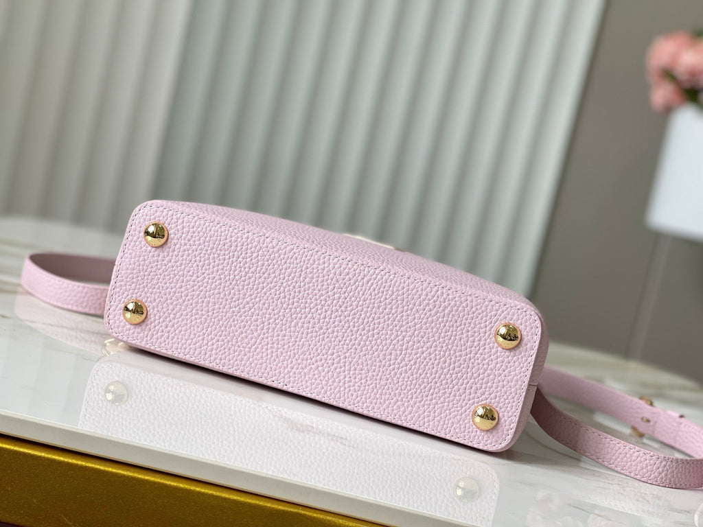 CAPUCINES BB 27 PINK TAURILLON LEATHER GOLD HARDWARE