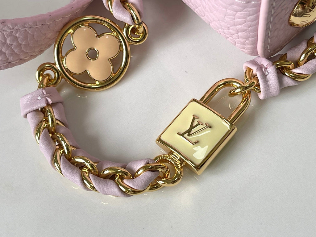 CAPUCINES BB 27 PINK TAURILLON LEATHER GOLD HARDWARE